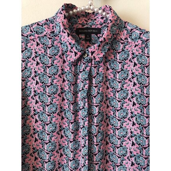 Banana Republic Womens Size S Pink Green Floral Blouse Long Sleeve - Picture 2 of 5
